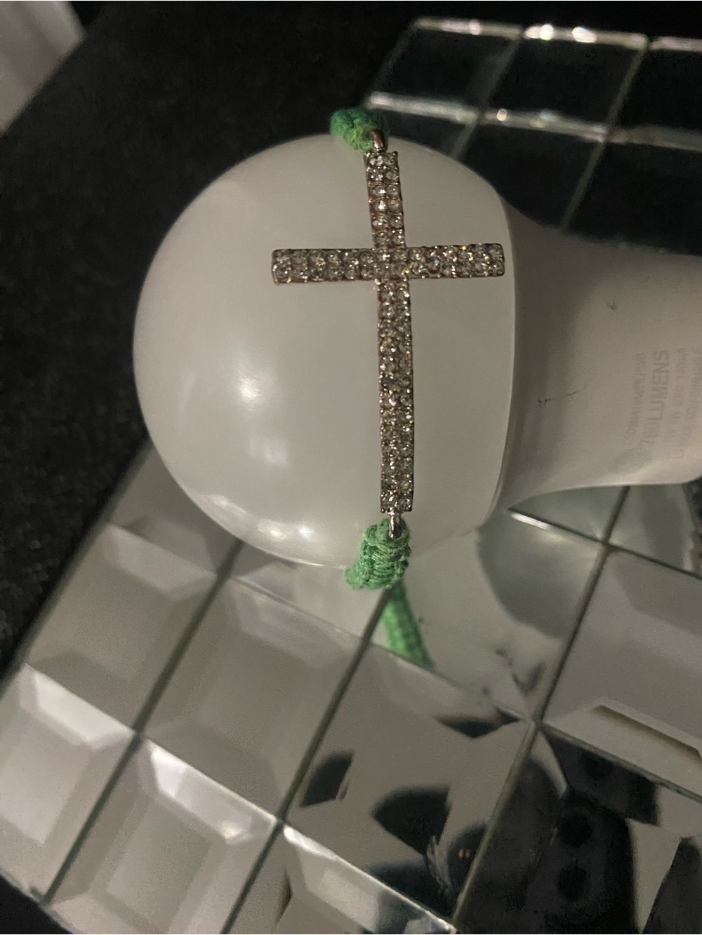 Unisex Crystal Cross Bracelet on Green Cord